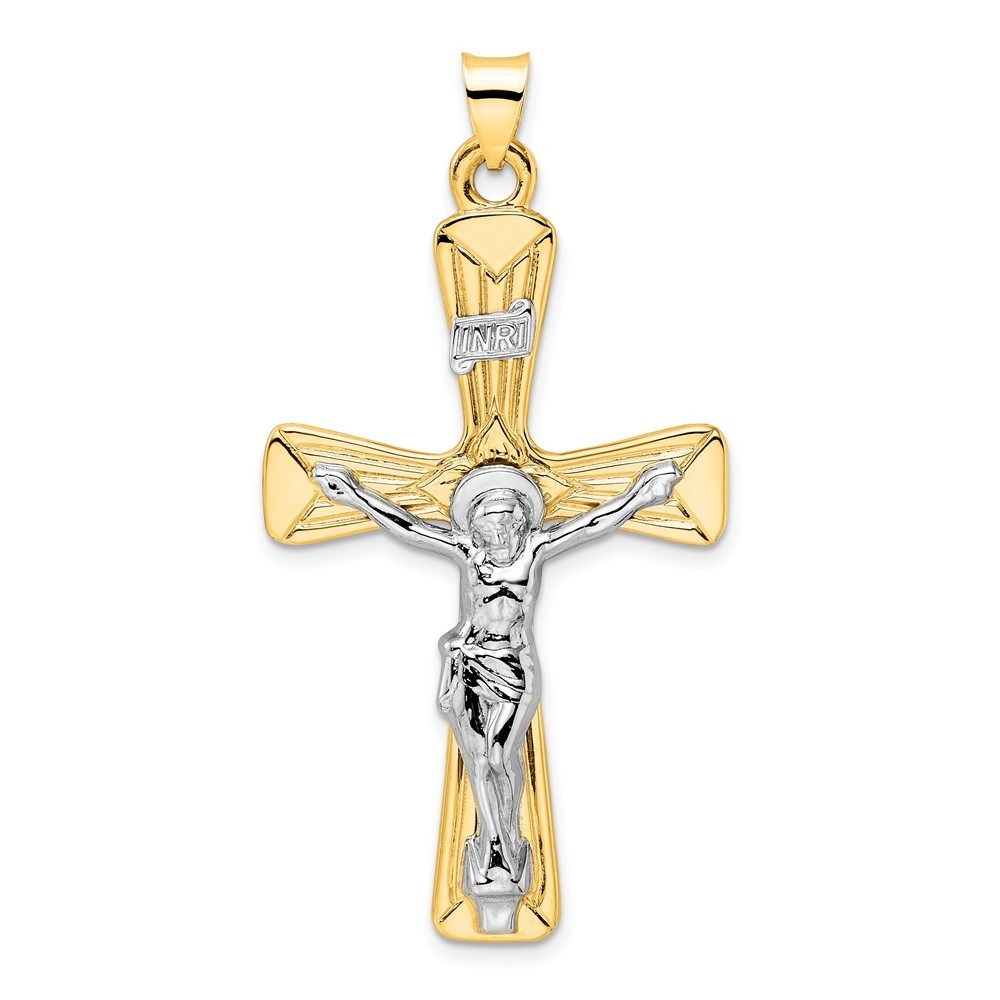 Million Charms 14k Gold TwoTone Polished Solid Inri Crucifix Pendant